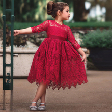 Vestido de algodão rendado de manga longa para outono, vestido bonito de princesa, vestido bordado de flores para meninas, roupa para baile de crianças 2024 - compre barato