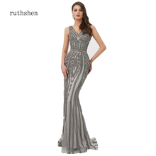 Ruthshen-Vestido De noche para novia, corpiño De cuentas con cuello en V, espalda abierta, largo, De sirena De Cristal, envío rápido 2024 - compra barato