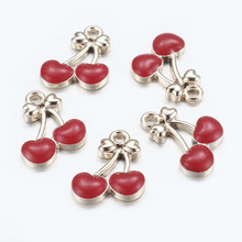 10 pcs Golden Tone Alloy Enamel Cherry Pendants, DarkRed Charms For Jewelry Making Earrings DIY 20x16.5x3mm, Hole: 2mm PANDAHALL 2024 - buy cheap