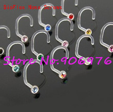 UV Acrylic Flexible Clear BioFlex Nose Screws 2mm Gem Nose Ring Stud 12 colors Body Piercing Jewelry Fancy 20Gauge Free Shipping 2024 - buy cheap