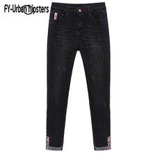 Fy-urbano hipster jeans três calças, feminino, cintura média, rasgado, skinny, esticável, mangas slim, casual, jeans reto, elástico, tamanho grande 2024 - compre barato