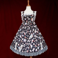 Женское модное милое шифоновое платье в стиле Лолита с высокой талией и принтом Алисы, карнавальный костюм черного/винно-красного цвета, женские платья 2024 - купить недорого