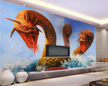 beibehang Custom photo wallpaper 3D stereo horror dragon 3 head sea snake TV background wall decoration silk wallpaper mural 2024 - buy cheap