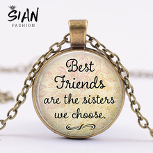 SIAN-collar de la amistad "Best Friends Are The Sisters We Choose", colgante de cabujón de cristal, artesanía, joyería con cita 2024 - compra barato