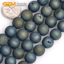 10 milímetros Escuro Redondo Azul Metálico Revestido de Ágatas Pedra Natural Druzy Drusy Gem pedra Solta Beads para Fazer Jóias Vertente 15" 2024 - compre barato