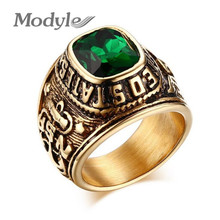 Modyle Punk Never Fade Stainless Steel Big Red/Green Rhinestone Rings For Men 2024 - buy cheap