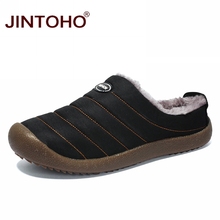 Jintoho chinelos masculinos, de pelúcia, quentes, de lã, acolchoado de algodão, para homens, sapatos baixos 2024 - compre barato