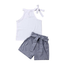 New Toddler Kids Baby Girls White Tops Striped Shorts Pants 2Pcs Sets Clothes Toddler Girl Clothes Sleeveless Cotton O-neck 2024 - buy cheap