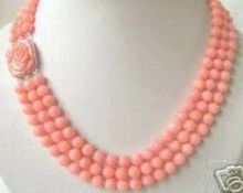 Free shipping Rare 3 rows Lenght 17",18",19" 7-8mm Pink coral beads necklace 2024 - buy cheap