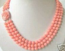 Collar de cuentas de coral Rosa, 3 filas de longitud, 17 ",18",19 ", 7-8mm, envío gratis 2024 - compra barato