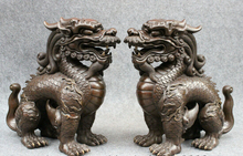 Fábrica atacado 12 "guarda de bronze puro chinês folclore dragon kylin unicórnio pixiu beast estátua par 25% de desconto 2024 - compre barato