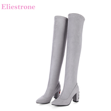 Sale Brand New Winter Flexible Sexy Women Thigh High Boots Lady Floral Shoes AB718 Square Heels Plus Big Small Size 10 32 45 46 2024 - buy cheap