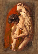 Charming Oil painting portraits romantic young lovers in landscape on canvas 2024 - buy cheap