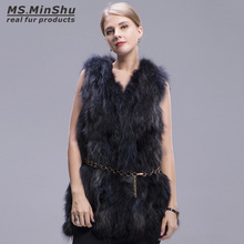 Ms. MinShu Marca Real Raccoon Fur Vest Colete Sem Mangas Das Mulheres Da Forma Casaco De Pele Casaco De Peles Grossas de Inverno Longo De Pele De Raposa colete 2024 - compre barato