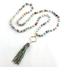 Fashio Artisan Jewelry Frosted Amazonite Stone Long Knotted Spade and Tassel Punk Necklaces For Women Lariat Necklace 2024 - buy cheap