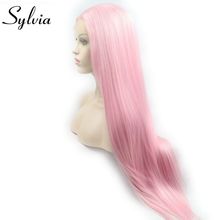 Sylvia peruca longa lisa rosa sintética, peruca feminina de cabelo sintético resistente ao calor e macio para mulheres 2024 - compre barato