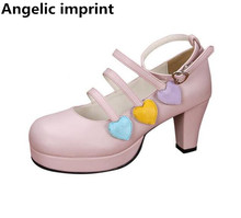 Zapatos con estampado angelical para mujer, calzado de tacón alto para cosplay de lolita, vestido de princesa, zapatos de fiesta, corazones encantadores, 7cm 2024 - compra barato