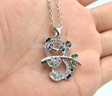 10pcs a lot rhodium plated fashion Panda With Rhinestone animal chain necklace (A1241) 2024 - buy cheap