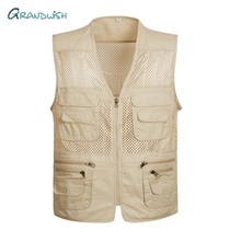 Grandwish Summer Men's Casual Vest With Multi Pockets Cotton Men Vests Male Sleeveless Mesh Zipper Waistcoat Plus Size 4XL,DA844 2024 - buy cheap