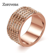 ZORCVENS Rose Gold-Color Stainless Steel Jewelry Crystal Wedding Rings for women 2024 - buy cheap