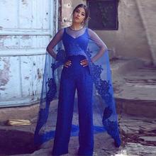 Blue Lace Jumpsuit Mother of the Bride Dress  with Wrap Spaghetti Strap Appliques Pant Suits Vestidos De Fiesta Formal Gowns 2024 - buy cheap