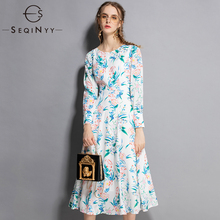 SEQINYY Retro Dress 2018 Summer Fashion New XXL Elegant Light Flowers Printed Sequined Crystal White Midi Dress Woman 2024 - buy cheap