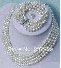 Лидер продаж благородная оптовая цена бесплатная доставка А4 ряд 6-7 мм akoya белый жемчуг браслет ожерелье серьги наборы (A0423) 2024 - купить недорого