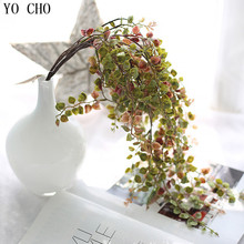 YO CHO Artificial Long rattan Gold and silver leaves  decoration wedding fake 60cm accessories plants long vine green home scene 2024 - buy cheap