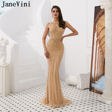JaneVini Luxury Beaded BlingBling Long Mermaid Prom Dresses 2019 O Neck Sleeveless Tulle Saudi Arabia Women Formal Evening Gowns 2024 - buy cheap