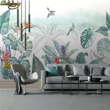 Beibehang-papel de pared para sala de estar, personalizado, nórdico, pequeñas plantas tropicales frescas, flores, pájaros, Fondo de TV, murales 3D 2024 - compra barato