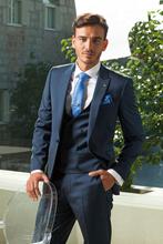 New Arrival Groom Tuxedo Blue Groomsmen Peak Lapel Wedding/Dinner Suits Best Man Bridegroom (Jacket+Pants+Tie+Vest)B381 2024 - buy cheap