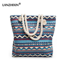 2020 New Summer Women Canvas bohemian style striped Shoulder Beach Bag Female Casual Tote Shopping Big Bag Floral Messenger Bags 2024 - buy cheap