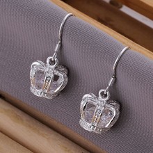 ¿925 joyería pendientes Chapado en plata y joyería de moda plateada? Pendientes Chapado en plata con incrustaciones de corona E081 2024 - compra barato