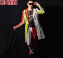 S-4xl 2021 Men Fashion Dj Color Line Suit Coat Plus Size Singer Costumes Nightclub Big Size Suits Blazers 2024 - buy cheap