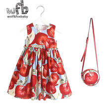 Летнее Хлопковое платье с принтом для девочек без рукавов + сумка, розничная продажа, для детей, с принтом, на возраст от 2 до 8 лет 2024 - купить недорого