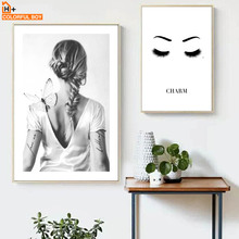 Girl Butterfly Charm Eyelash Wall Art Canvas Painting Nordic Posters And Prints Black White Wall Pictures For Living Room Decor 2024 - buy cheap