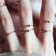 Junxin anel de casamento feminino fino, minimalista, com zircão único, amarelo, dourado, cheio de verde, vermelho e branco, de cristal, feminino 2024 - compre barato