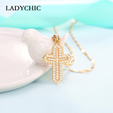 LADYCHIC Trendy Women AAA Zirconia Cross Necklaces Classic Gold Color Rhinestone Christian Jesus Cross Pendants Jewelry LN1133 2024 - buy cheap