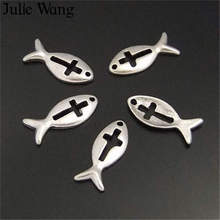 Li wang pingentes de pequeno peixe, acessório de fabricação de joias com liga metálica, cor prateada e vazada, 10-50 peças 2024 - compre barato