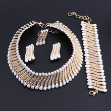 OEOEOS Trendy Style Crystal Bridal Jewelry Sets Wedding Necklace Earrings Bracelet Enamel Gold Color Fashion Party Accessories 2024 - buy cheap