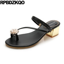 Zapatillas zapatos de mujer vestidos 5 cristal de diamante negro grueso diapositivas coreano productos más populares de diamantes de imitación sandalias perla 2024 - compra barato