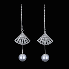 Latest New Style 925 Sterling Silver Drop Earrings Geometric Fan Pearl Earrings Jewelry Pendientes Brincos Fashion Jewelry 2024 - buy cheap