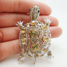 Vintage Tortoise Silver Color Brooch Pin Brown Rhinestone Crystal Turtle  2024 - buy cheap