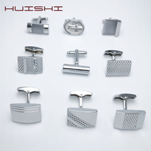 HUISHI Fashion Laser Engraved Designs Cufflinks Luxury Men's Shirts Silvery Cufflink High Quality Glossy Cat Eye Drill Jewelry 2024 - buy cheap