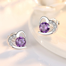 New Small White Purple Crystal Earrings for Girls Children Lovely Heart Shaped Mosaic CZ Zircon Earrings Party Birthday Jewelry 2024 - buy cheap