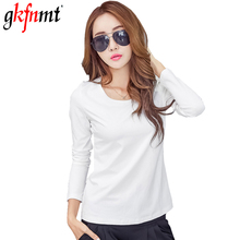 Women T-Shirts 2020 Autumn Tee Shirt Femme Solid Color Casual Black White Long Sleeve O-Neck Ladies Tops Cotton T Shirt Winter 2024 - buy cheap