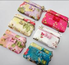 Bolsas 13x9cm de seda com zíper, sacos para presente, armazenamento de jóias, vintage, floral, chinês, nó, bolsa de moedas de seda 2024 - compre barato