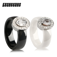 Anéis de cerâmica brancos e pretos, anéis de aço inoxidável brilhantes, zircônio cúbico grande, joias únicas para mulheres, melhores presentes 2024 - compre barato