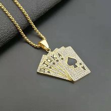 Hip Hop Full Rhinestones Paved Bling Iced Out Stainless Steel Poker Straight Flush Pendants Necklace for Men Rapper Jewelry 2024 - buy cheap