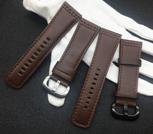 Pulseira de couro genuíno marrom, pulseira masculina de couro de vitela com 28mm e logotipo com fecho inoxidável 2024 - compre barato